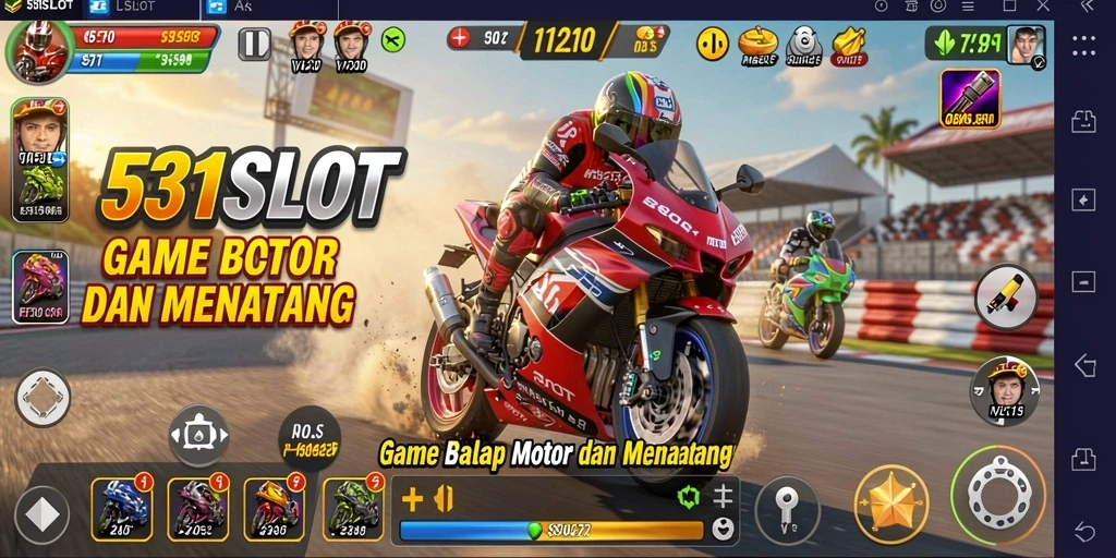 Screenshot 531SLOT menampilkan aksi balap motor yang seru.
