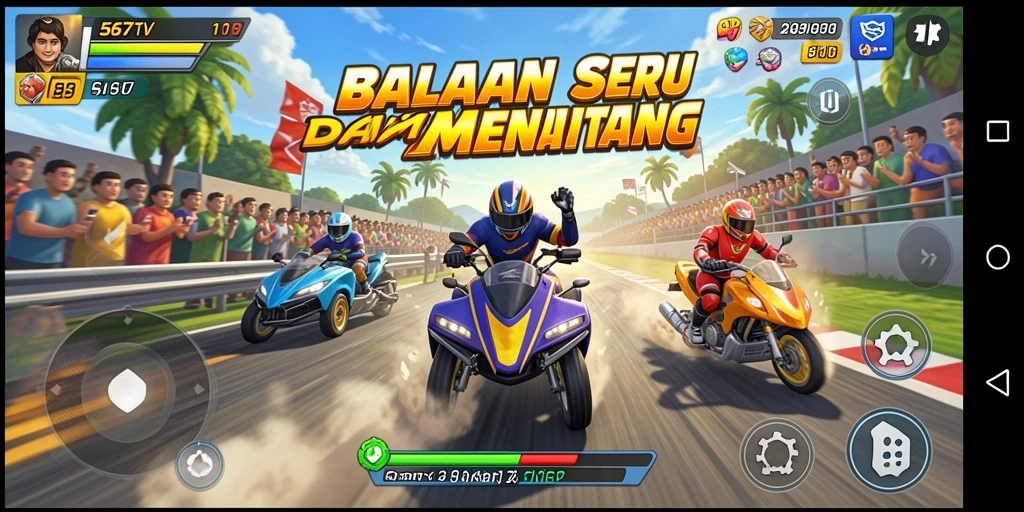 Screenshot menunjukkan aksi balapan menegangkan di 567TV.