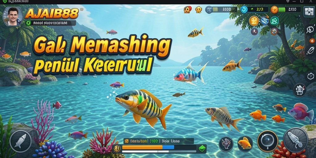 Screenshot AJAIB88 menampilkan keseruan memancing ikan besar di laut.