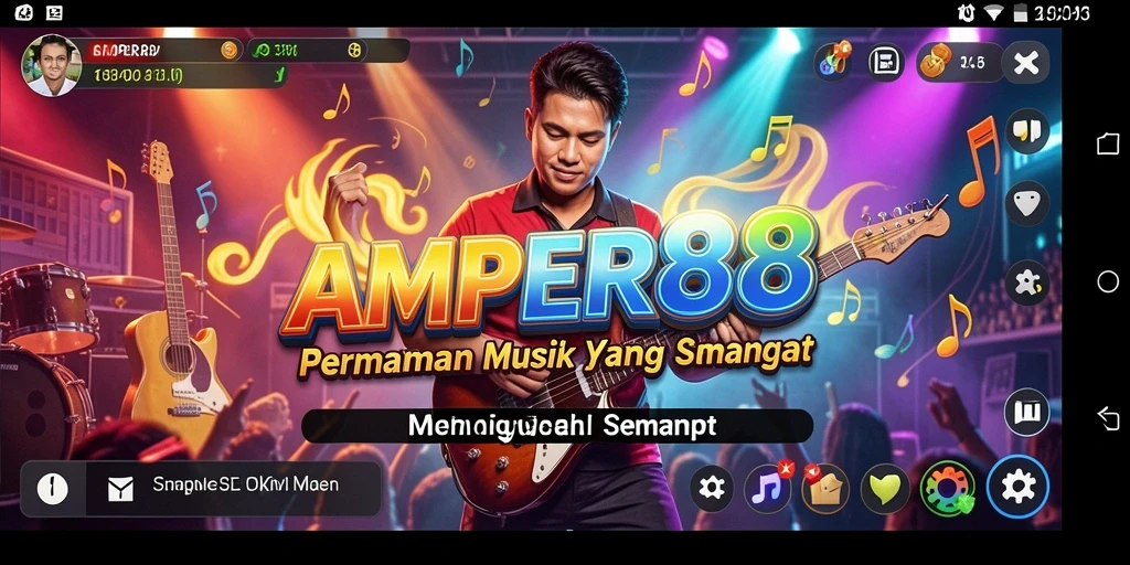 Tampilan gameplay <strong>AMPER88</strong> yang mendebarkan dengan berbagai lagu dan tantangan.
