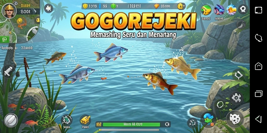Screenshot gameplay GOGOREJEKI yang menampilkan aksi memancing yang mendebarkan.