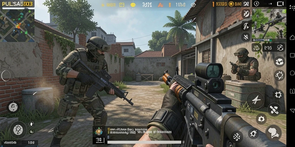 Screenshot PULSA303 menampilkan aksi tembak-menembak mendebarkan dalam gameplay FPS.