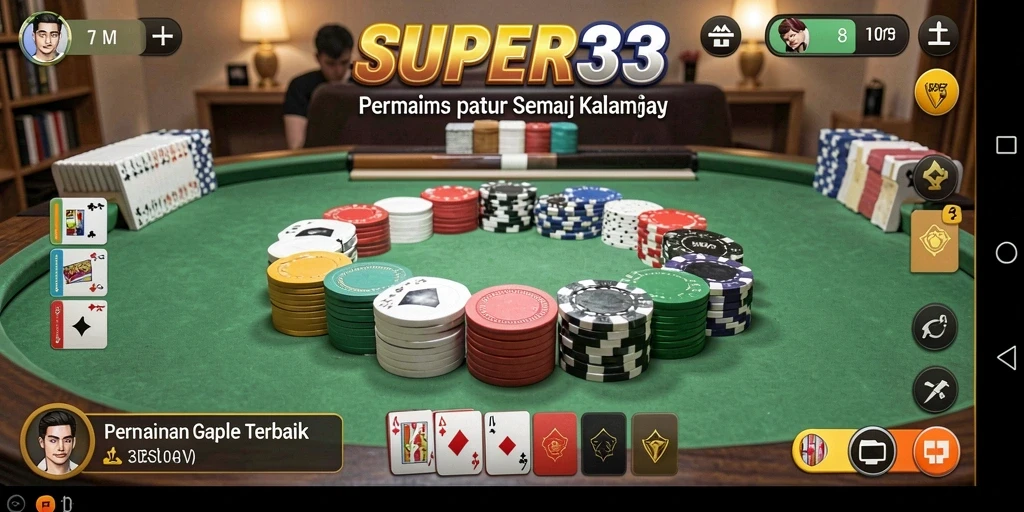 Tampilan gameplay SUPER33 yang menampilkan kartu Gaple yang menarik.