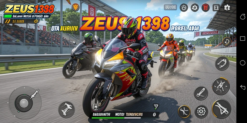Tangkapan layar utama ZEUS138 menampilkan aksi balapan motor yang mendebarkan.